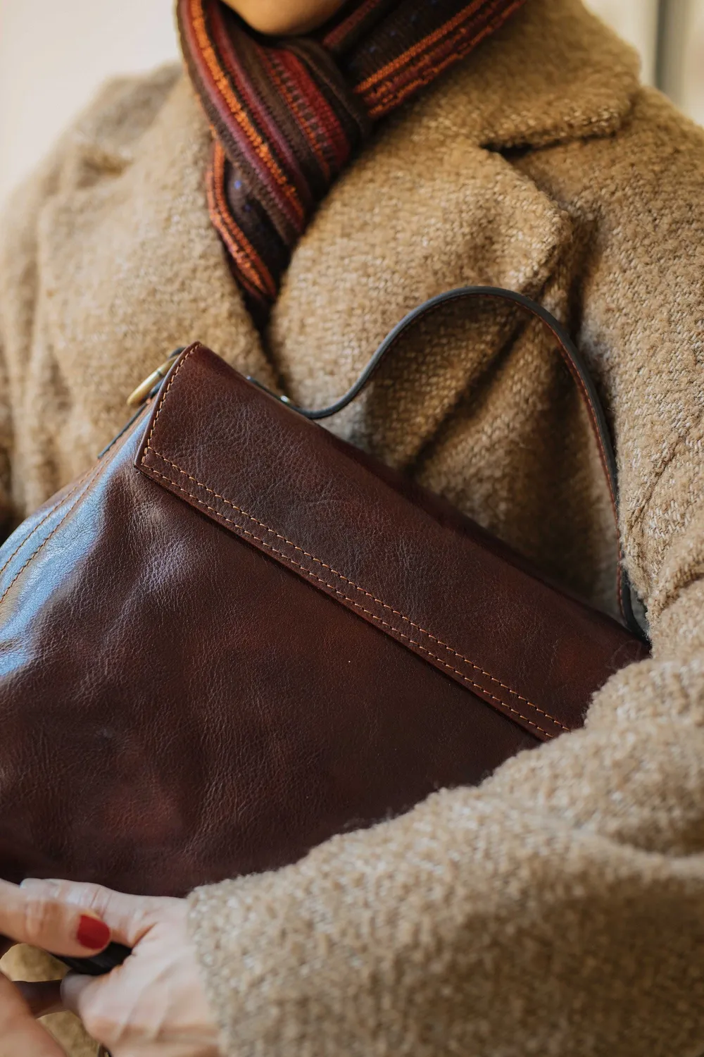 Aigin Milano Handmade Borsa Pelle Marrone Chiaro Zip