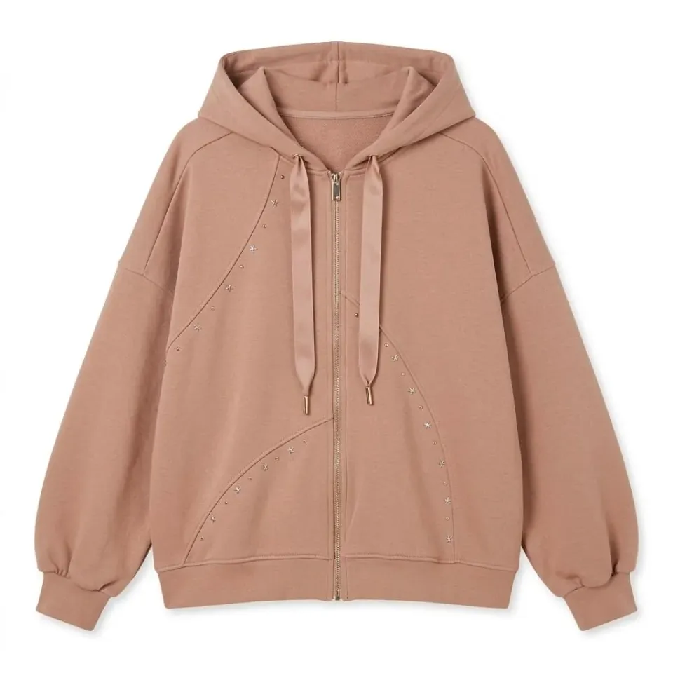 CafèNoir Felpa Over Full Zip Borchie Caramello S