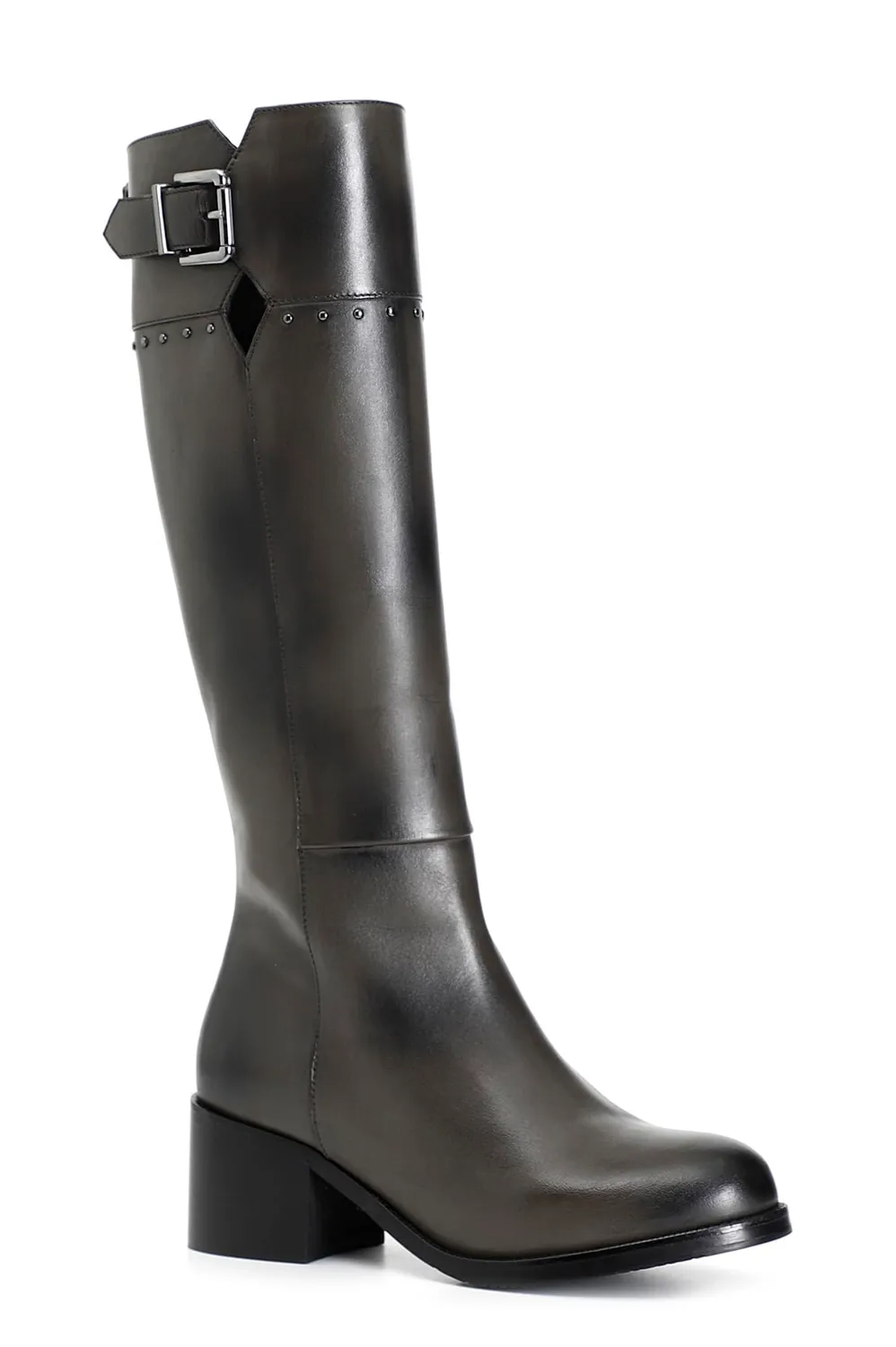 CafèNoir Stivale Pelle Fibbia Borchie Tacco 5 cm Nero