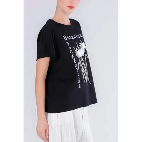 CafèNoir T-Shirt Fiori maglietta donna nero cotone