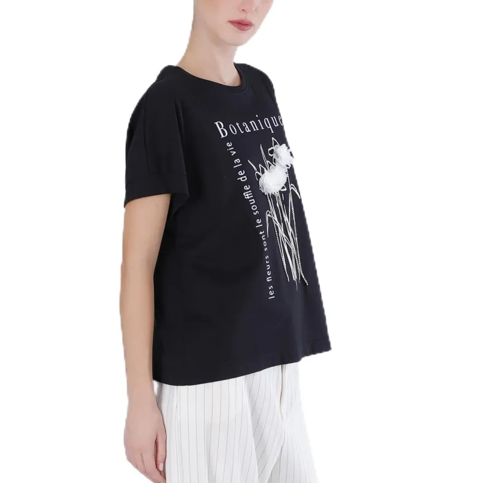 CafèNoir T-Shirt Fiori maglietta donna nero cotone