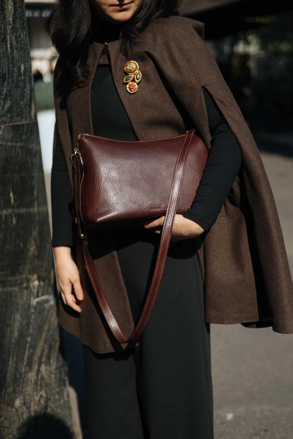 Aigin Milano Minimal Borsa Tracolla Miele Pelle