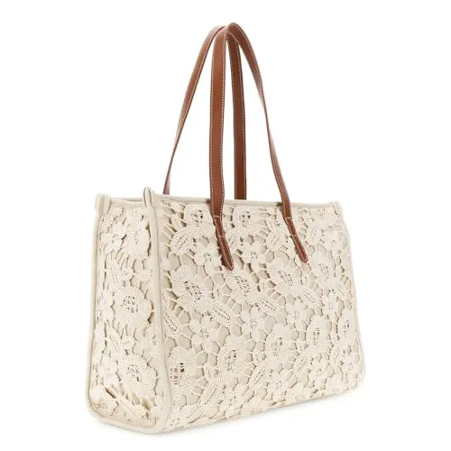CafèNoir Shopping Bag Grande Macramè con Manici Pelle
