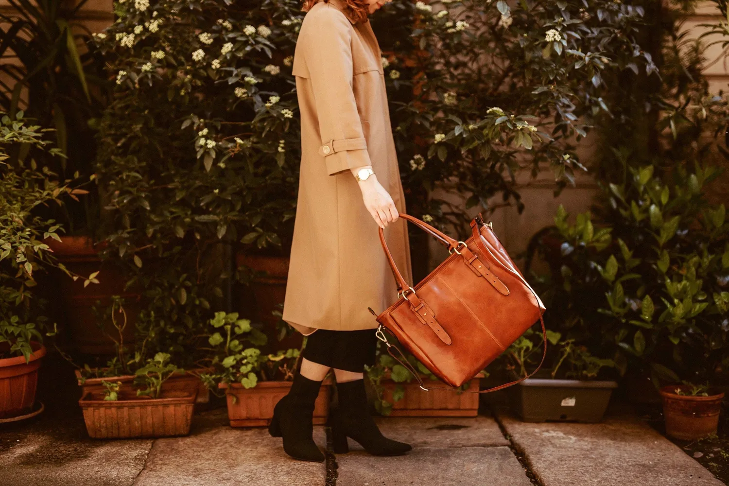 Aigin Milano Tote borsa marrone scuro tracolla rimovibile