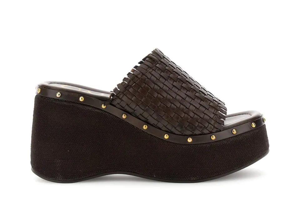 CafèNoir Sandali Ciabatta Pelle Intreccio Zeppa Donna
