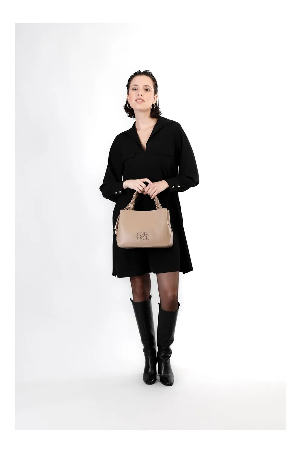 CafèNoir Borsa a Mano Manico Intrecciato Tortora con Tracolla
