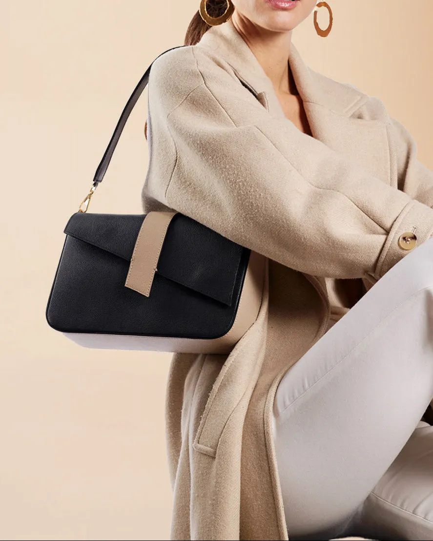 Figus Cherie Bag Big borsa pelle nera geometrica