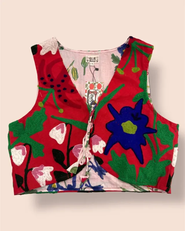 Figus Campanelle Gilet Rosso Cotone S/M Ricamato