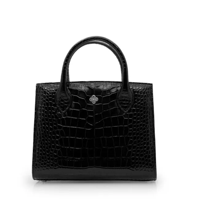 Cardinal Milano Tote Small borsa tote nera vitello stampa coccodrillo