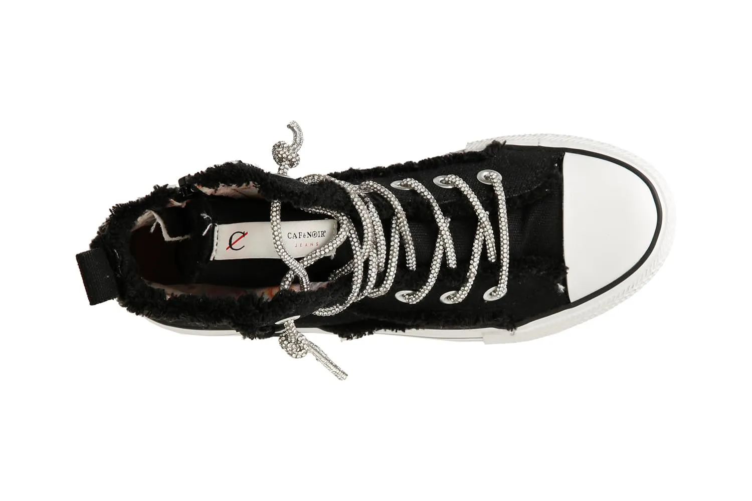 CafèNoir Sneaker Mid Canvas Lacci Strass Sneakers Bianco