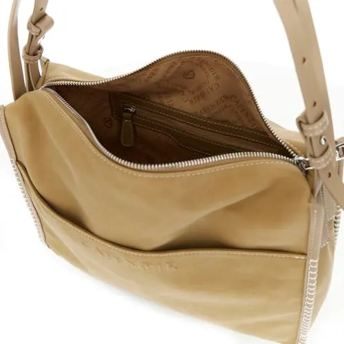 CafèNoir Borsa Spalla Effetto Camoscio Sabbia Tasca Frontale