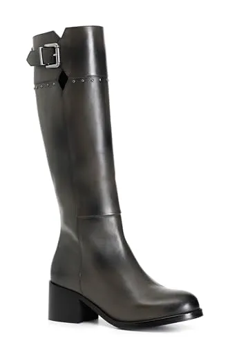CafèNoir Stivale Pelle Fibbia Borchie Tacco 5 cm Nero
