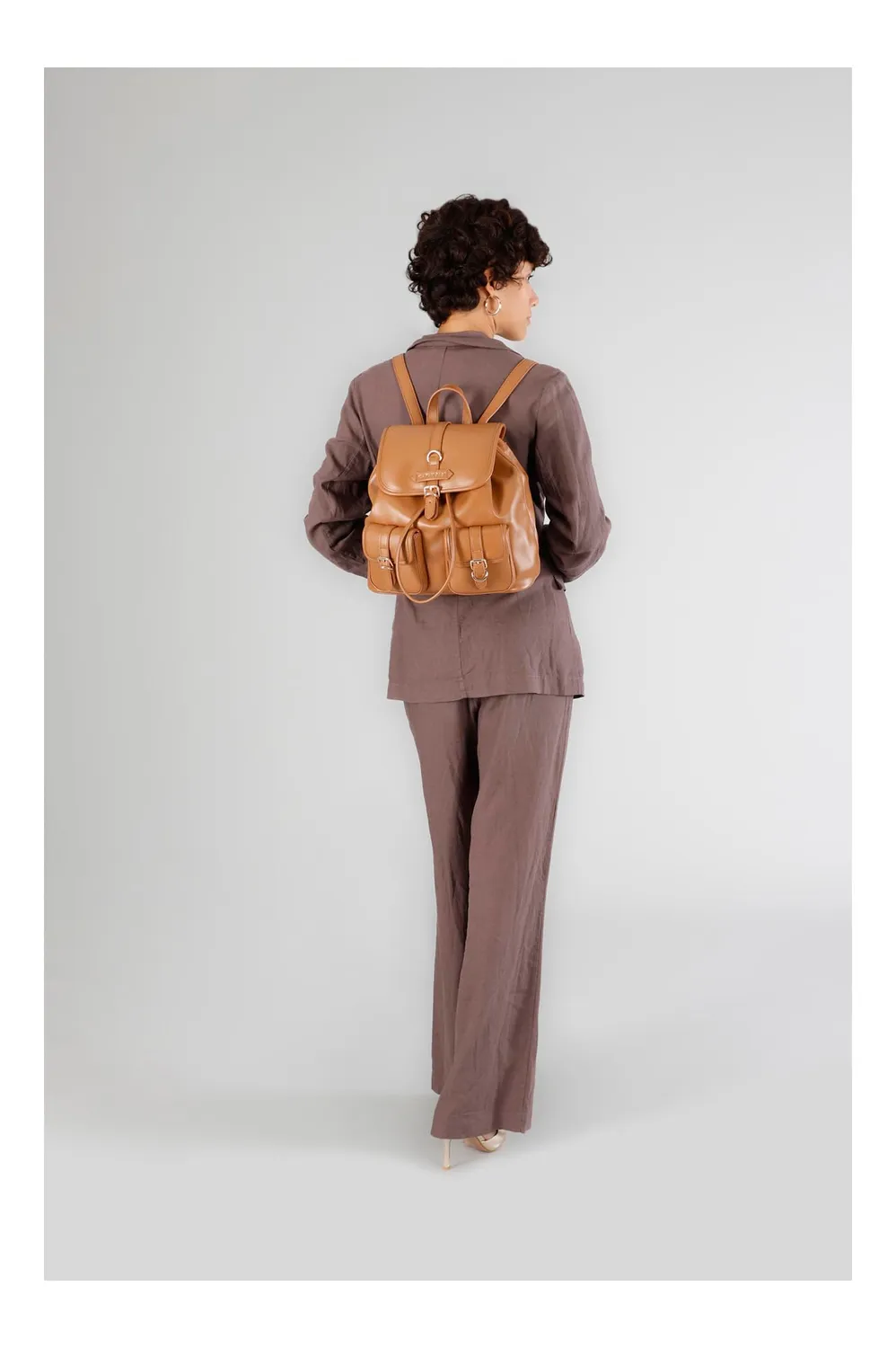 CafèNoir Zaino Pattina Fibbie Borsa Cuoio 27x29x15 cm