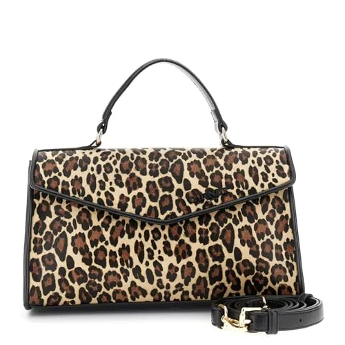CafèNoir Borsa a Mano con Pattina Leopard Manico Imbottito