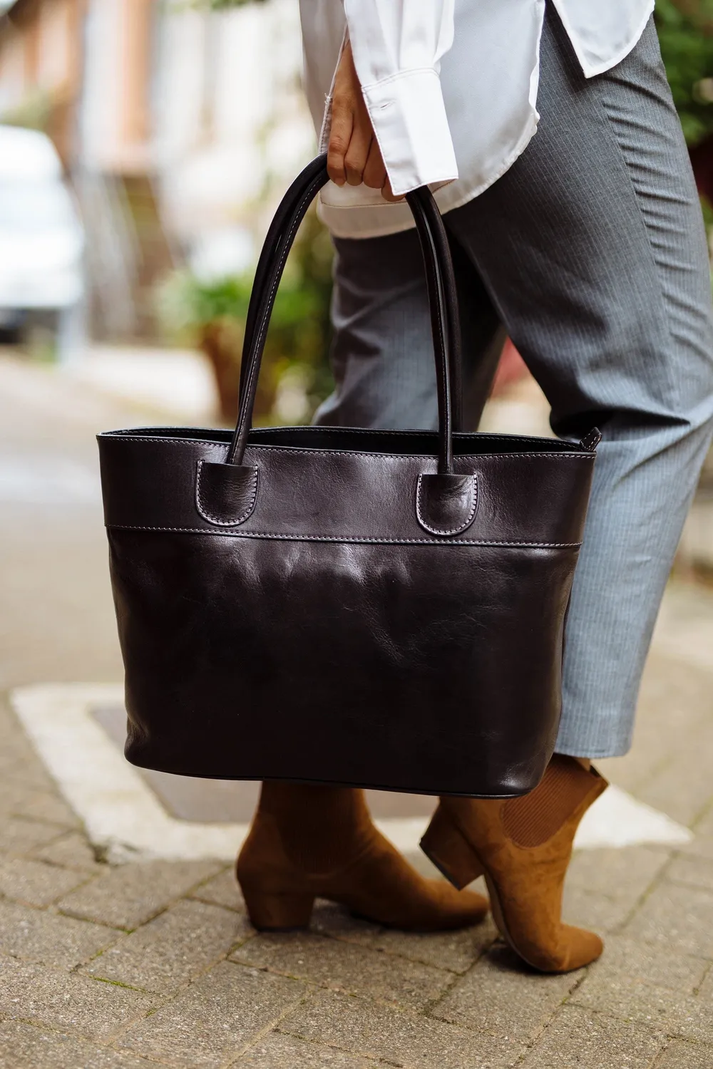 Aigin Milano Borsa a Mano Marrone Chiaro Pelle 40 cm