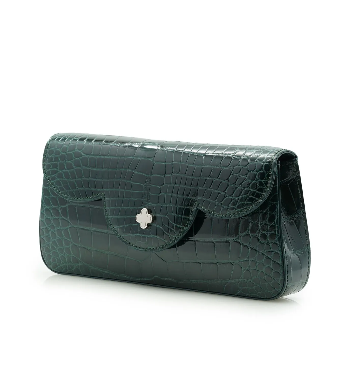 Cardinal Milano Time 21 Dark Green clutch alligatore lucido