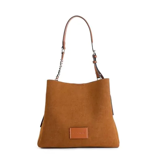 CafèNoir Borsa a Spalla Effetto Suede Cuoio Lettering