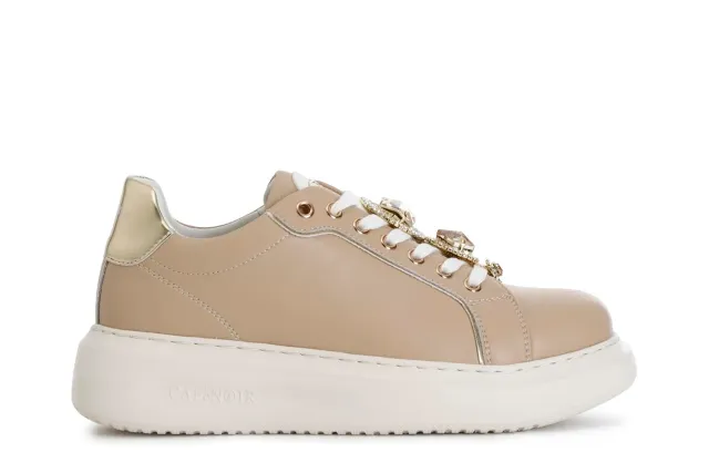 CafèNoir sneakers donna pelle bianco bordeaux gioiello