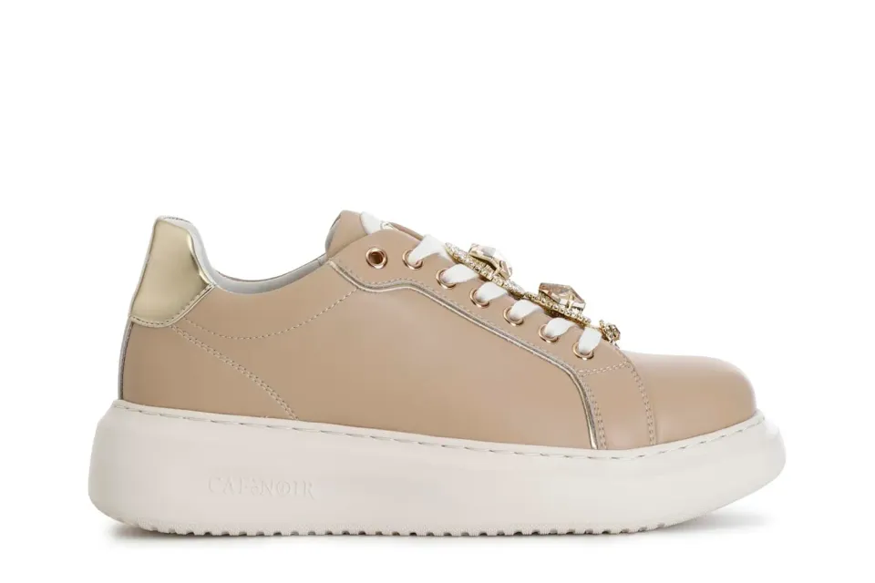 CafèNoir sneakers donna pelle bianco bordeaux gioiello
