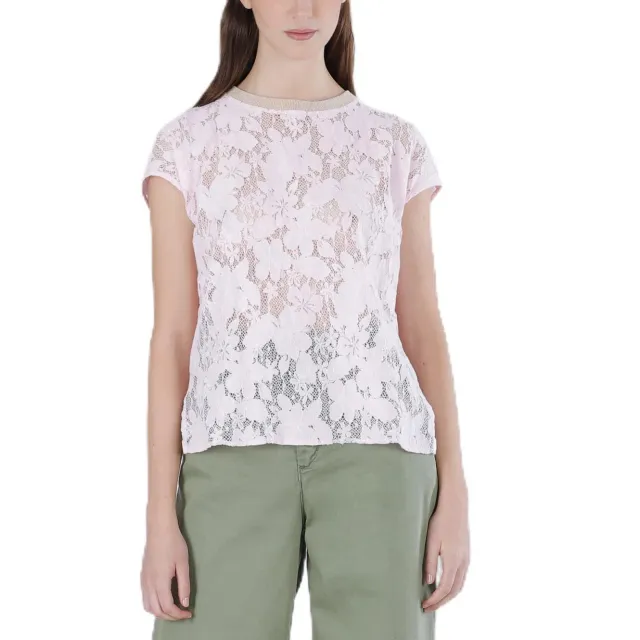 CafèNoir T-Shirt Pizzo Cotone Rosa Scollo Lurex