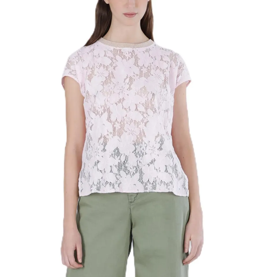 CafèNoir T-Shirt Pizzo Cotone Rosa Scollo Lurex
