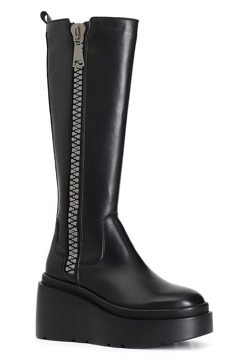 CafèNoir Stivale Donna Pelle Maxi Cerniera Plateau Nero