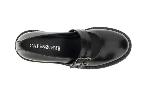 CafèNoir Mary Jane Décolleté Pelle Nero Doppio Cinturino