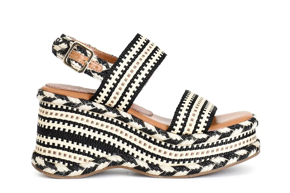 CafèNoir Sandali Zeppa Doppia Fascia Nero Beige 39
