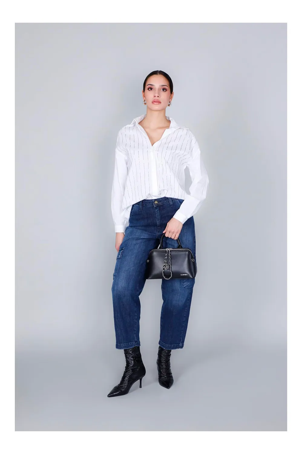 CafèNoir Borsa Mano Trapezoidale Nera Zip e Catena