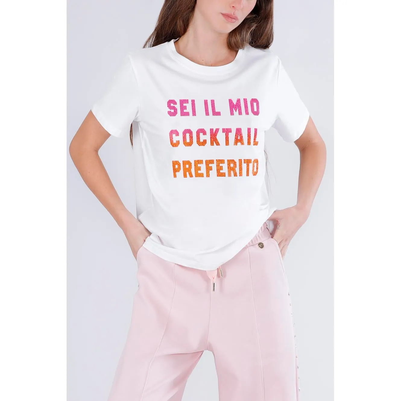 CafèNoir T-Shirt Cocktail Preferito Strass Off White S