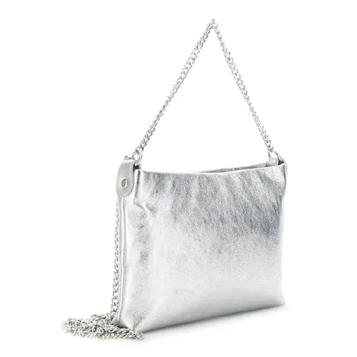 CafèNoir Pochette Pelle Metallizzata Tracolla Catena