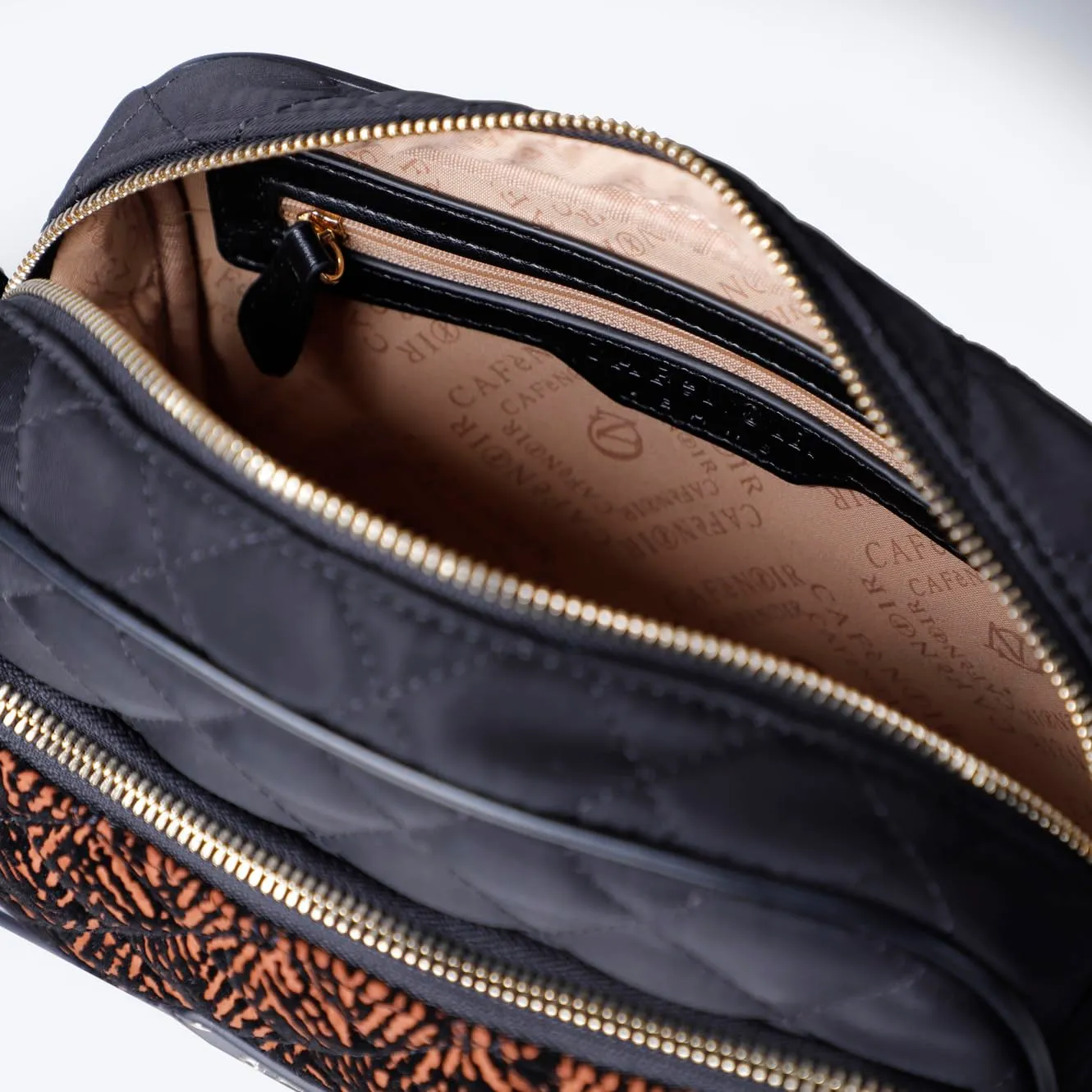CafèNoir Camera Bag Nylon Caramello Nero Trapuntata
