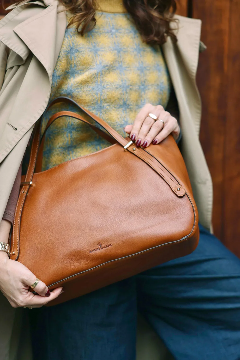 Aigin Milano Everyday borsa pelle miele divisorio zip