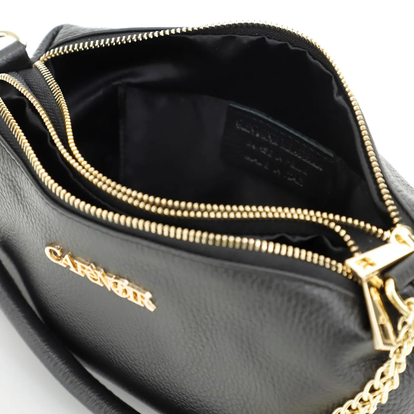CafèNoir Camera Bag Pelle Martellata Nera con Catena