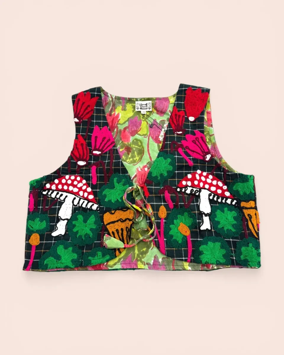 Figus Mushroom gilet ricamato cotone marrone