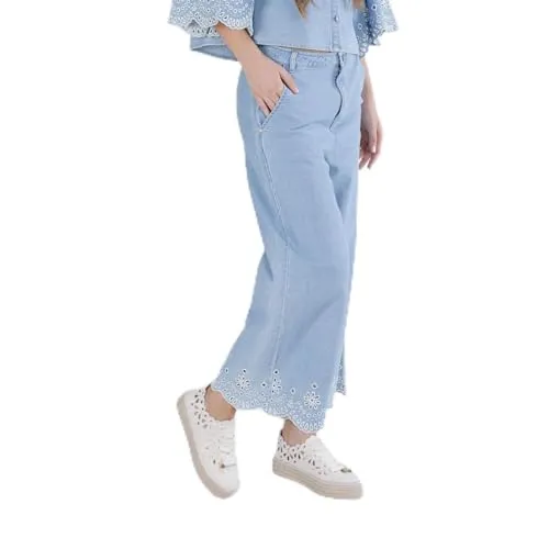 CafèNoir Wide Jeans Ricamo Fondo Pantaloni 38 Celeste
