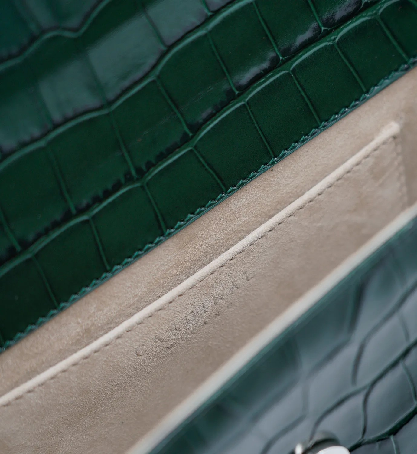 Cardinal Milano Time 22 clutch verde vitello stampa coccodrillo