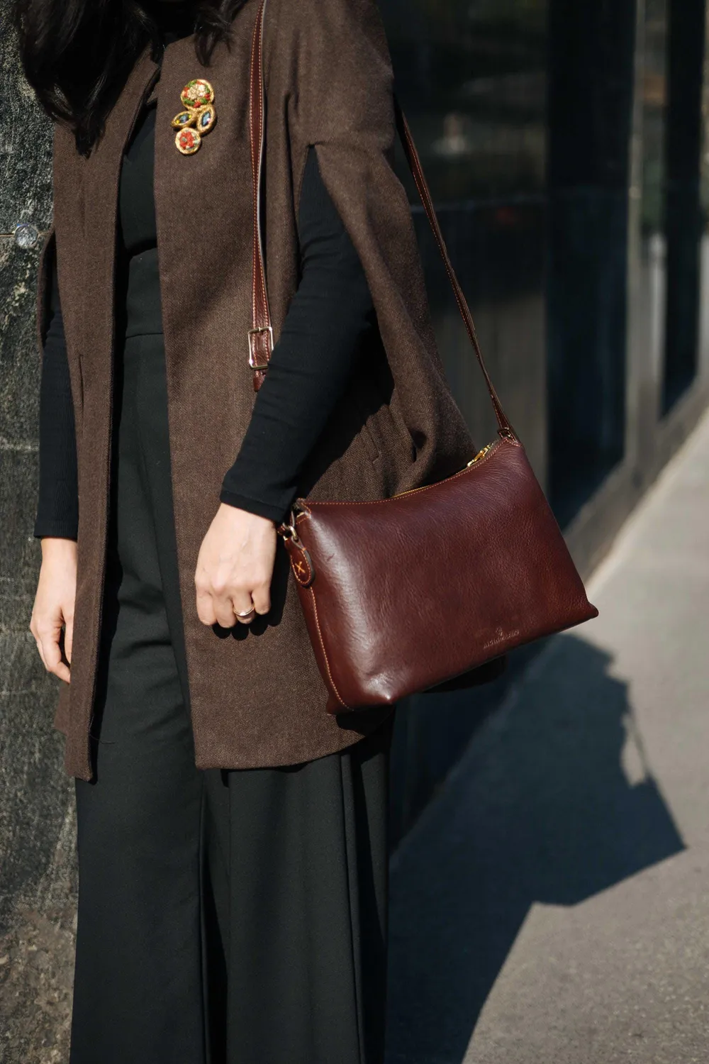 Aigin Milano Minimal Borsa Tracolla Miele Pelle