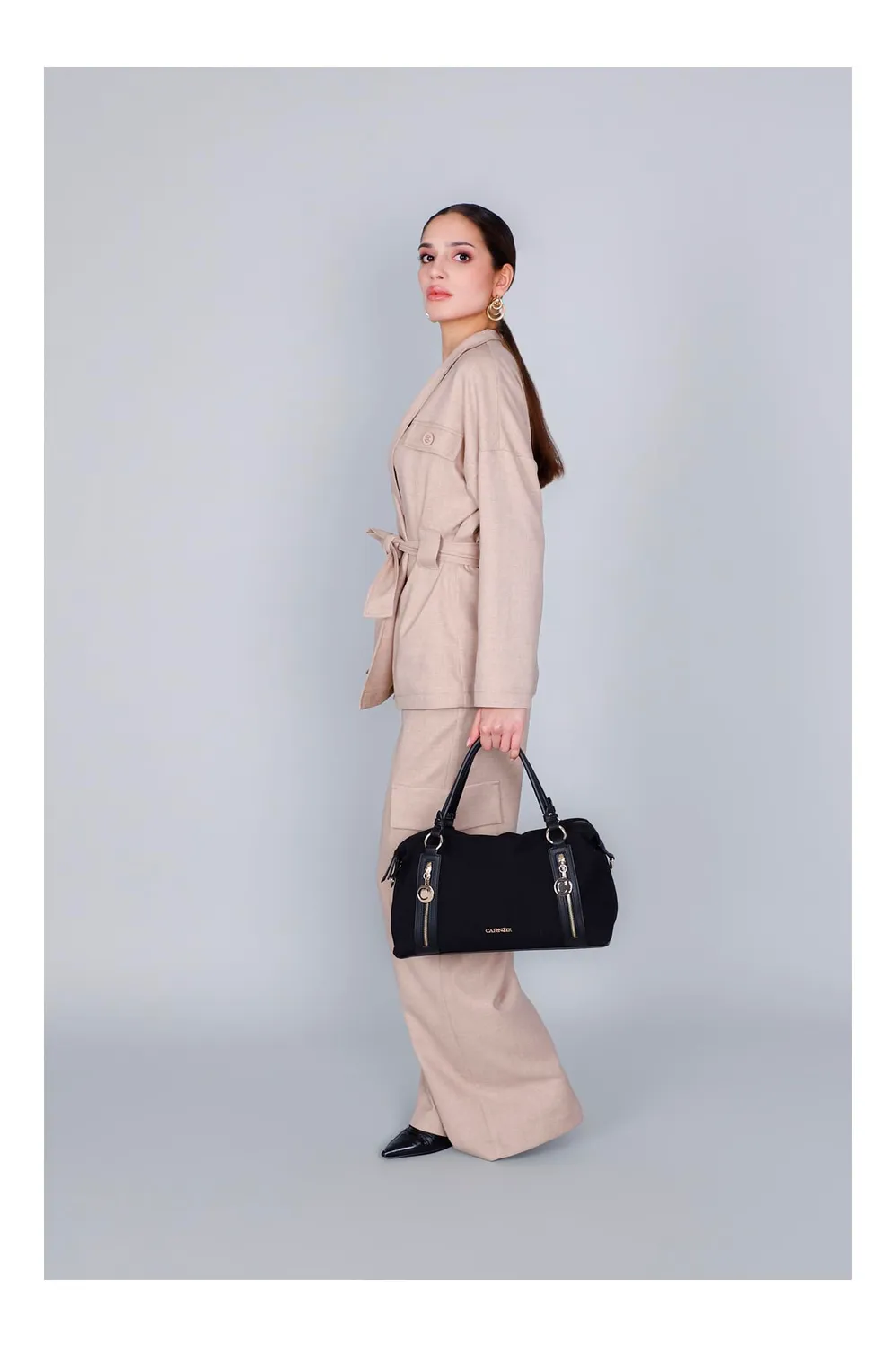 CafèNoir Bauletto Donna Nero Effetto Suede con Zip