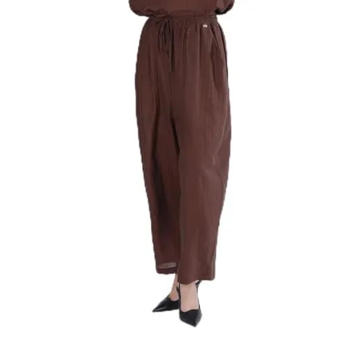 CafèNoir Pantaloni Vita Elasticata Tessuto Arricciato Cocoon Espresso M