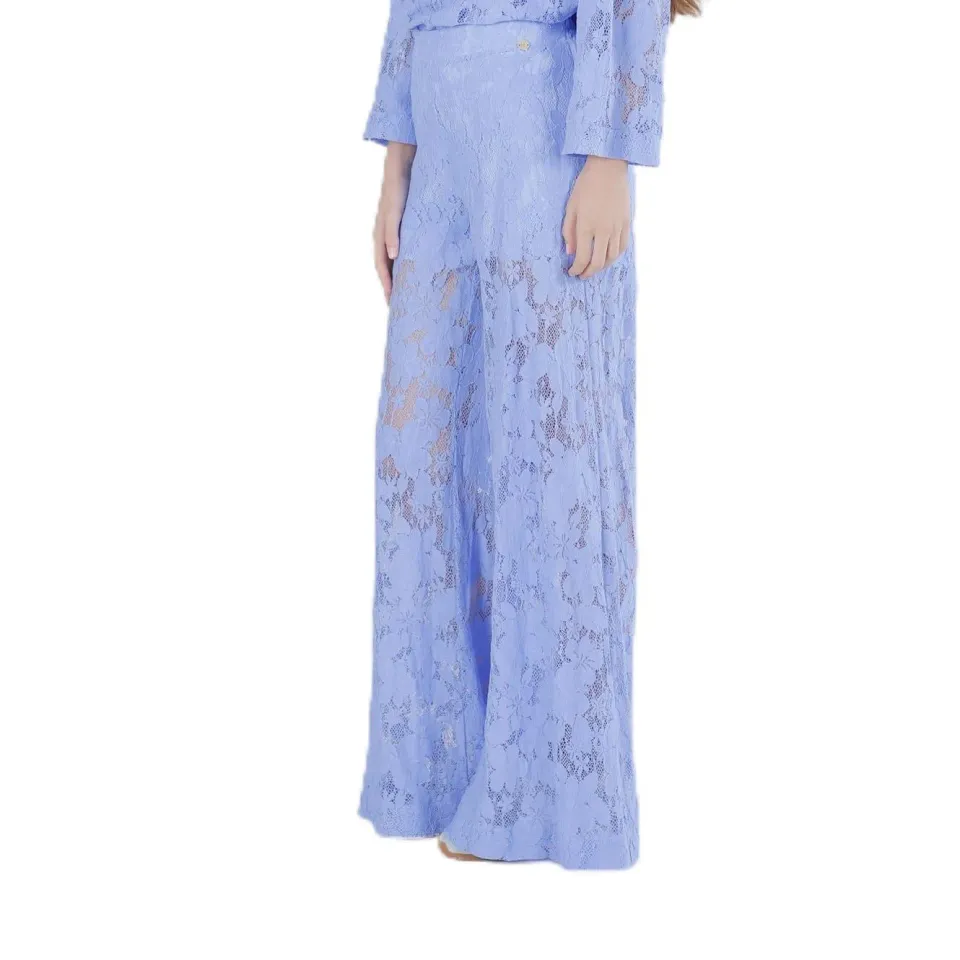CafèNoir Pantaloni Palazzo in Pizzo Cotone Celeste S