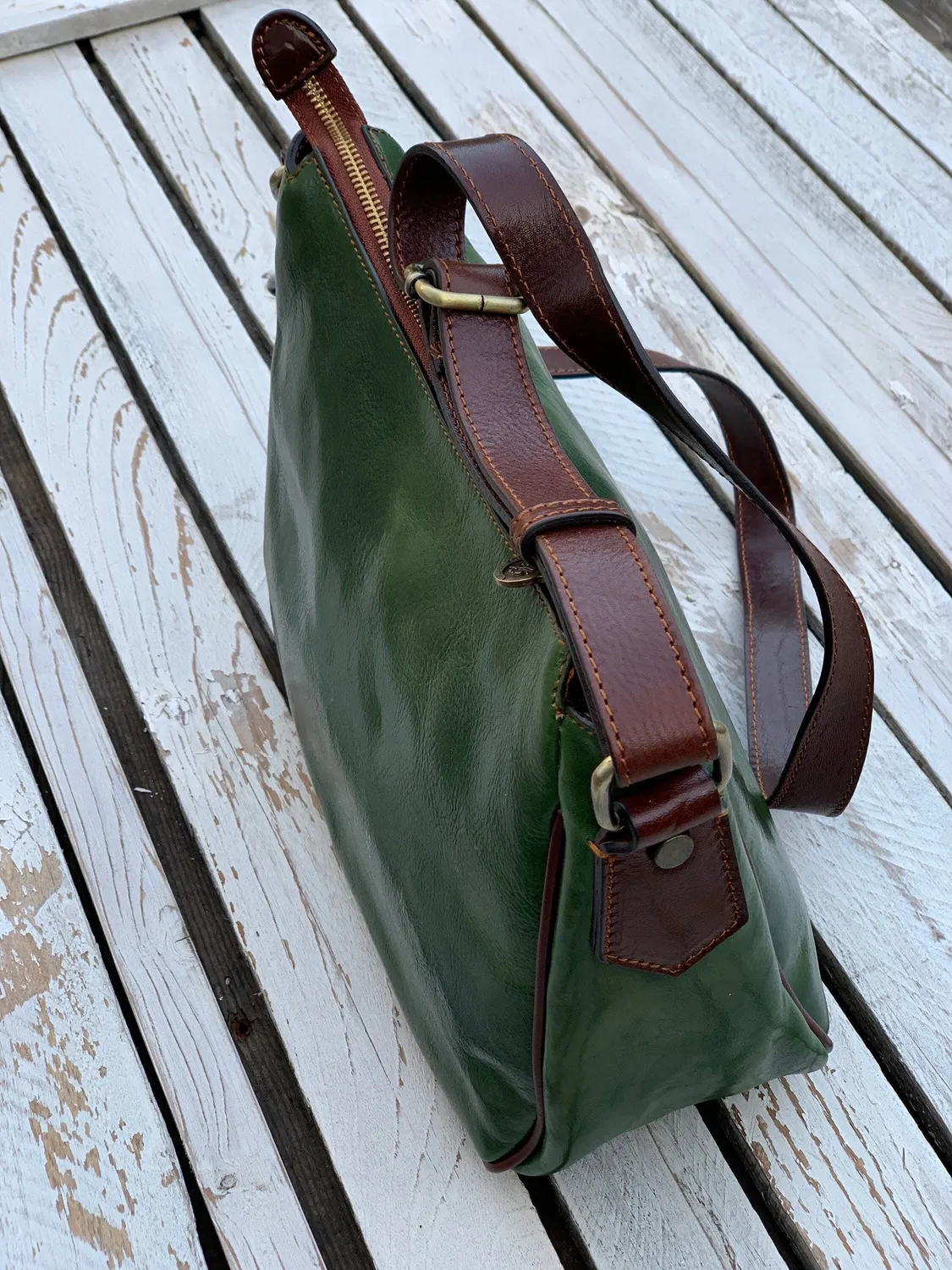 Aigin Milano Messenger borsa tracolla verde concia vegetale
