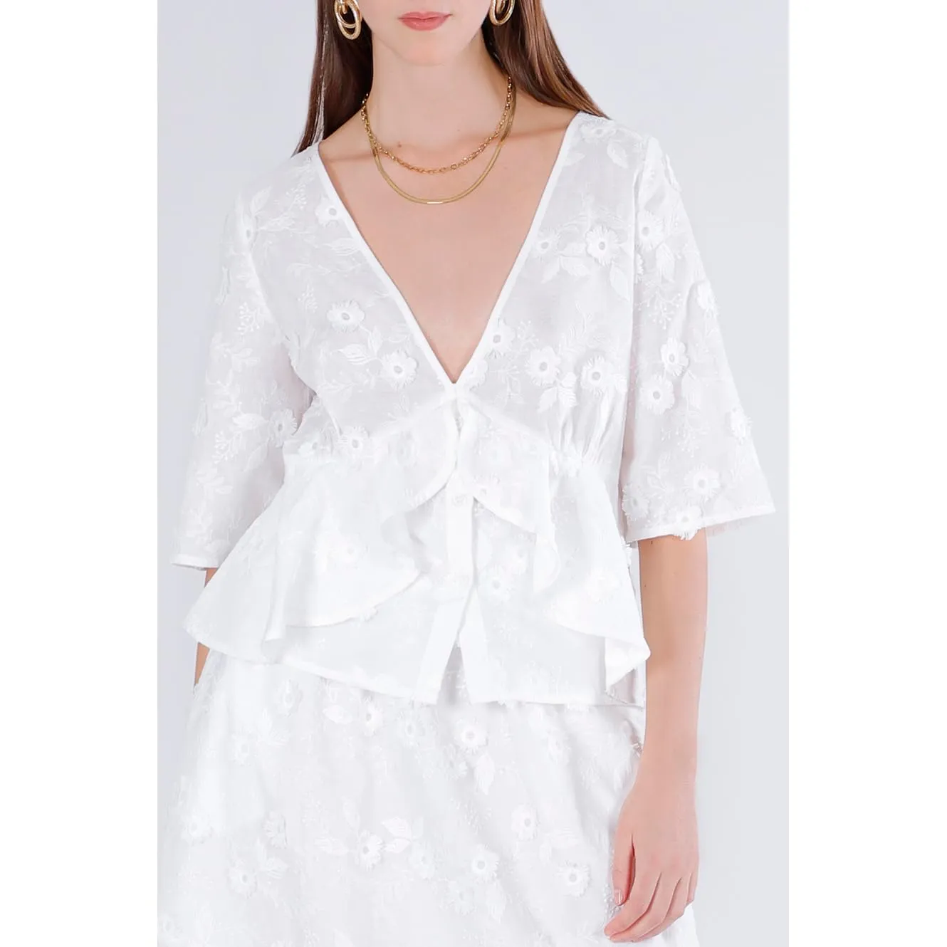 CafèNoir Blusa Mussola Ricamata Donna off White balza