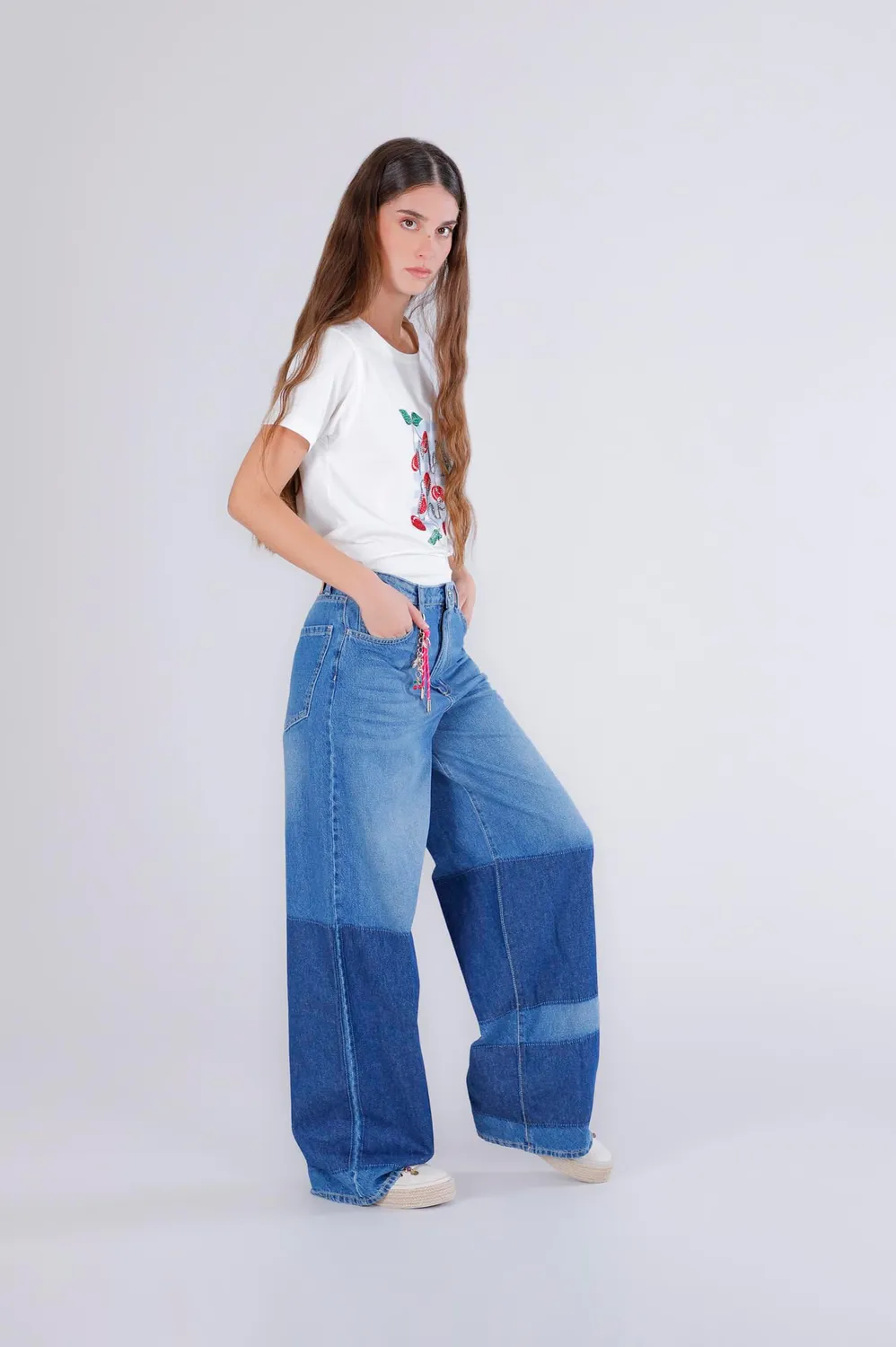 CafèNoir Jeans Gamba Ampia Donna Patchwork 42