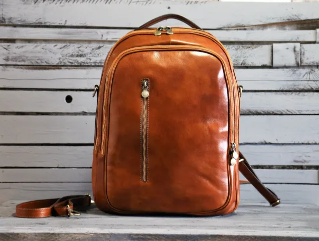 Aigin Milano zaino pelle marrone chiaro laptop 37 cm