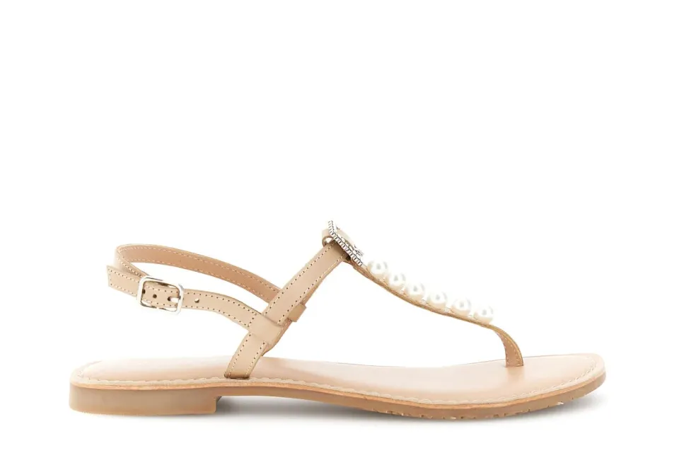 CafèNoir Sandali Infradito Flat in Pelle Fibbia Gioiello