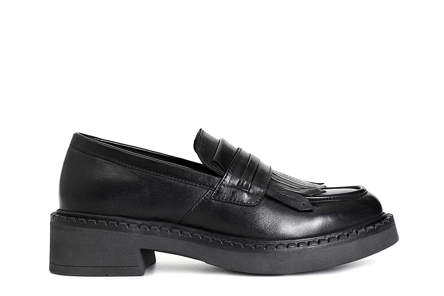 CafèNoir Mocassino Donna con Frangia Cuoio Tacco 50 mm