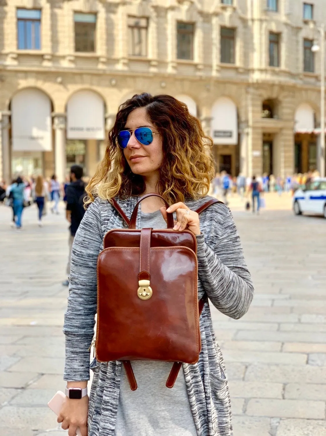 Aigin Milano Leather Backpack zaino marrone chiaro pelle