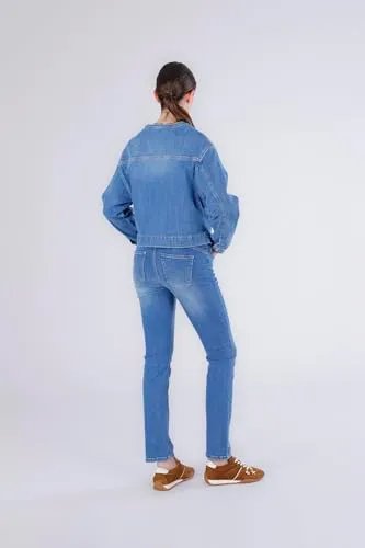 CafèNoir Giubbino Jeans Senza Colletto Blu Medio