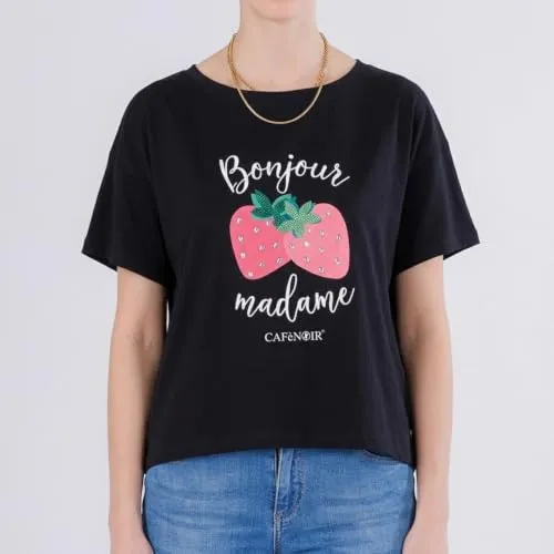 CafèNoir Fragole T-Shirt Donna Nera Taglia M Cotone